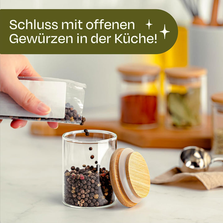 Praknu Gewürzgläser 120ml - 10er Set Gewürzdosen Organizer mit Gewürzetiketten - Luftdicht - Spülmas