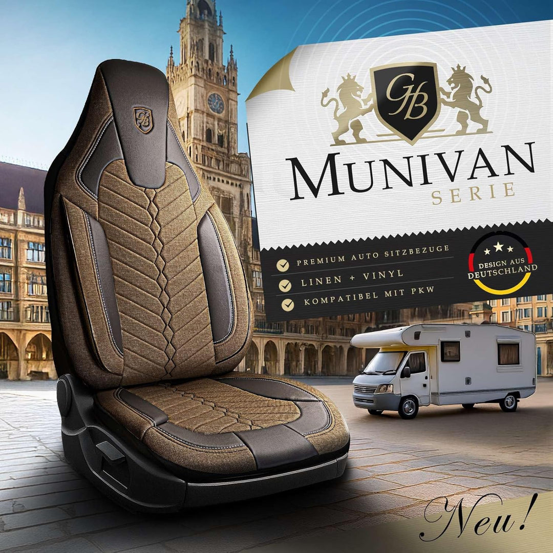 Autositzbezüge Universal für Wohnmobil & Caravan - Vordersitze Auto Sitzbezug aus Leinen, Braun, Air