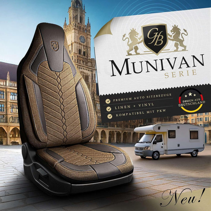 Autositzbezüge Universal für Wohnmobil & Caravan - Vordersitze Auto Sitzbezug aus Leinen, Braun, Air