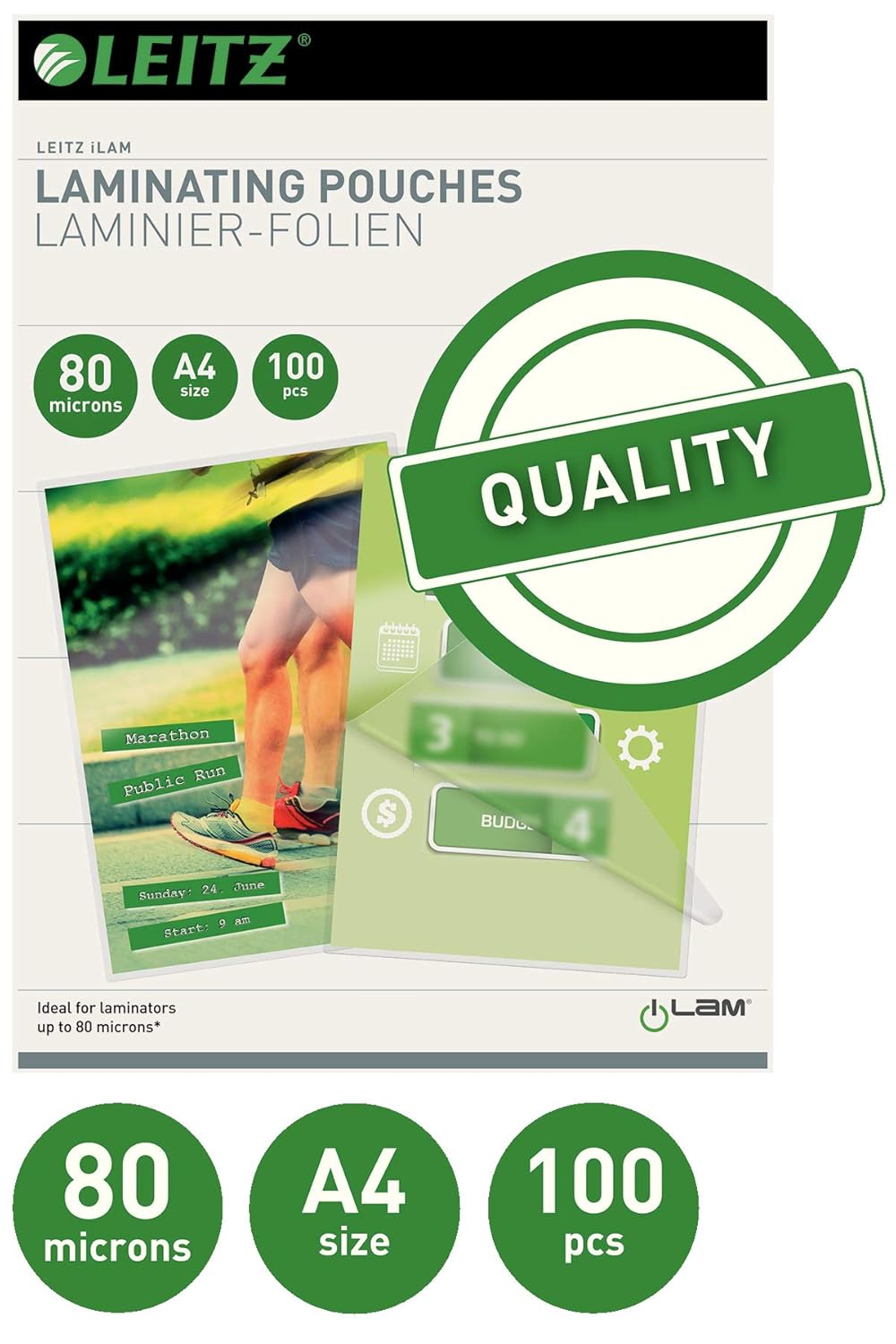 Funny Handtuchrolle & Leitz Heisslaminierfolien A4 80 mic, Hochwertige Laminierfolien im 100er Pack,