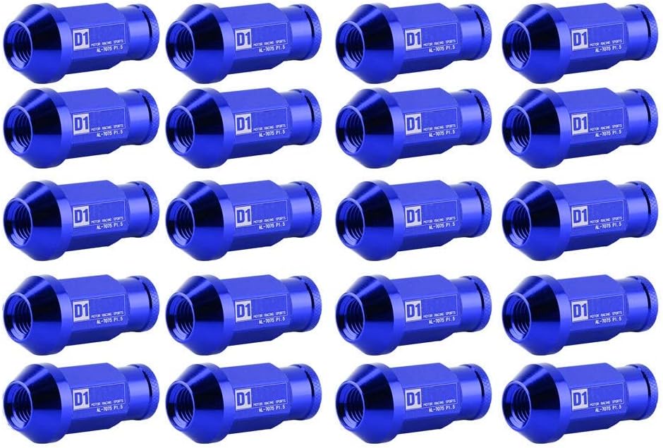 KIMISS Aluminium Autoreifenschraube, 20Pcs Radmuttern sichern Racing Radmutter M12X1.5(Blau)