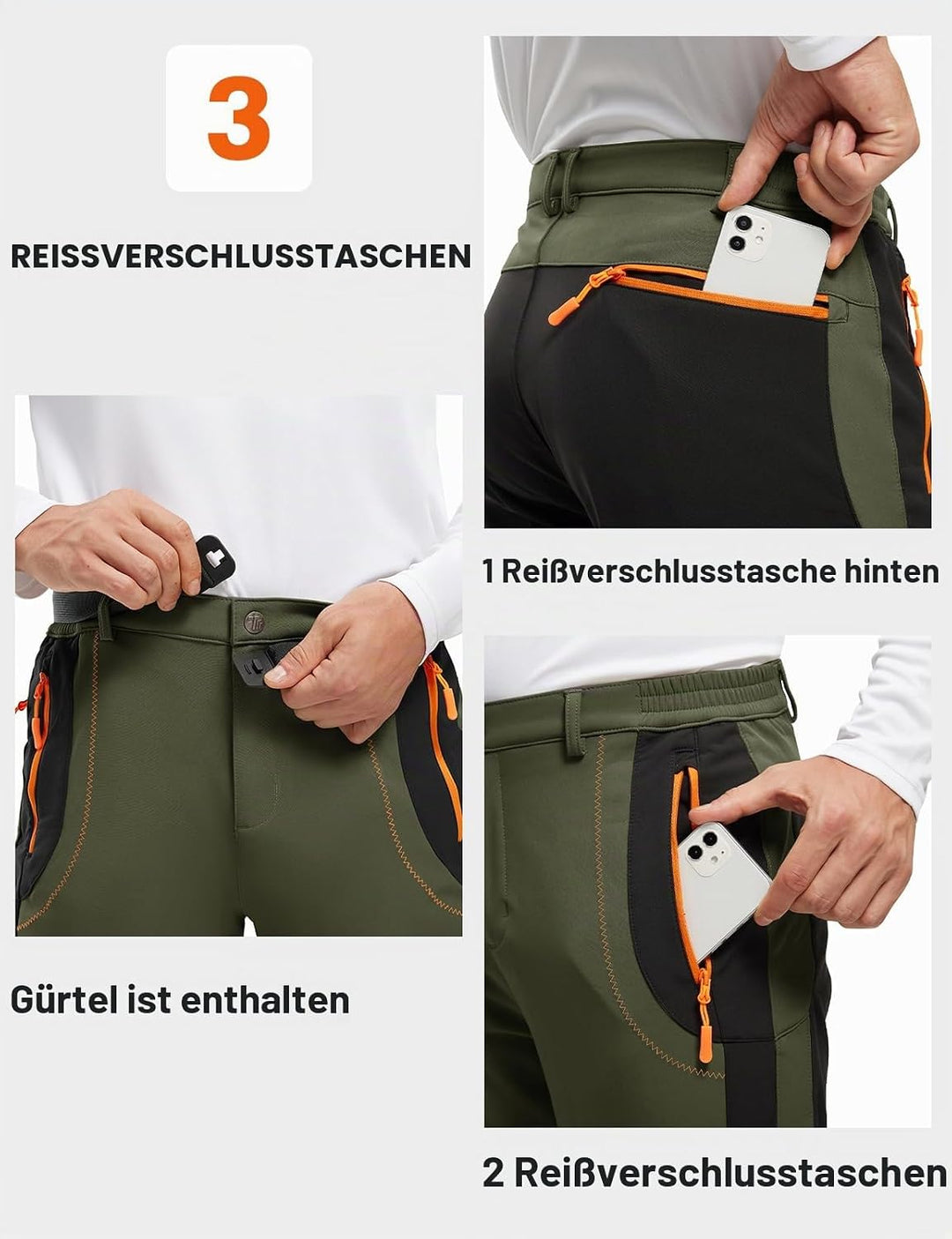 donhobo Herren Wanderhose Gefüttert Winterhose Wasserdicht Winddicht Warm Verdickte Softshellhose Ou