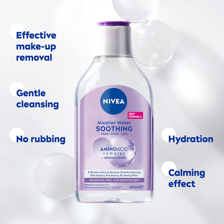 NIVEA MicellAIR 5 Stück Skin Breathe Mizellenwasser (400ml), 3-in-1 Sensitive Make Up Entferner Mize