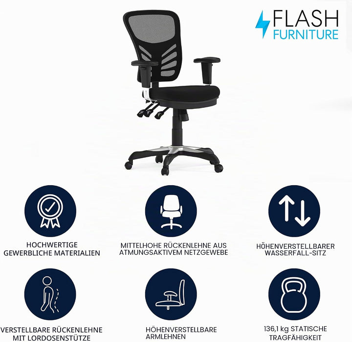 Flash Furniture Bürostuhl mit mittelhoher Rückenlehne – Ergonomischer Schreibtischstuhl mit verstell