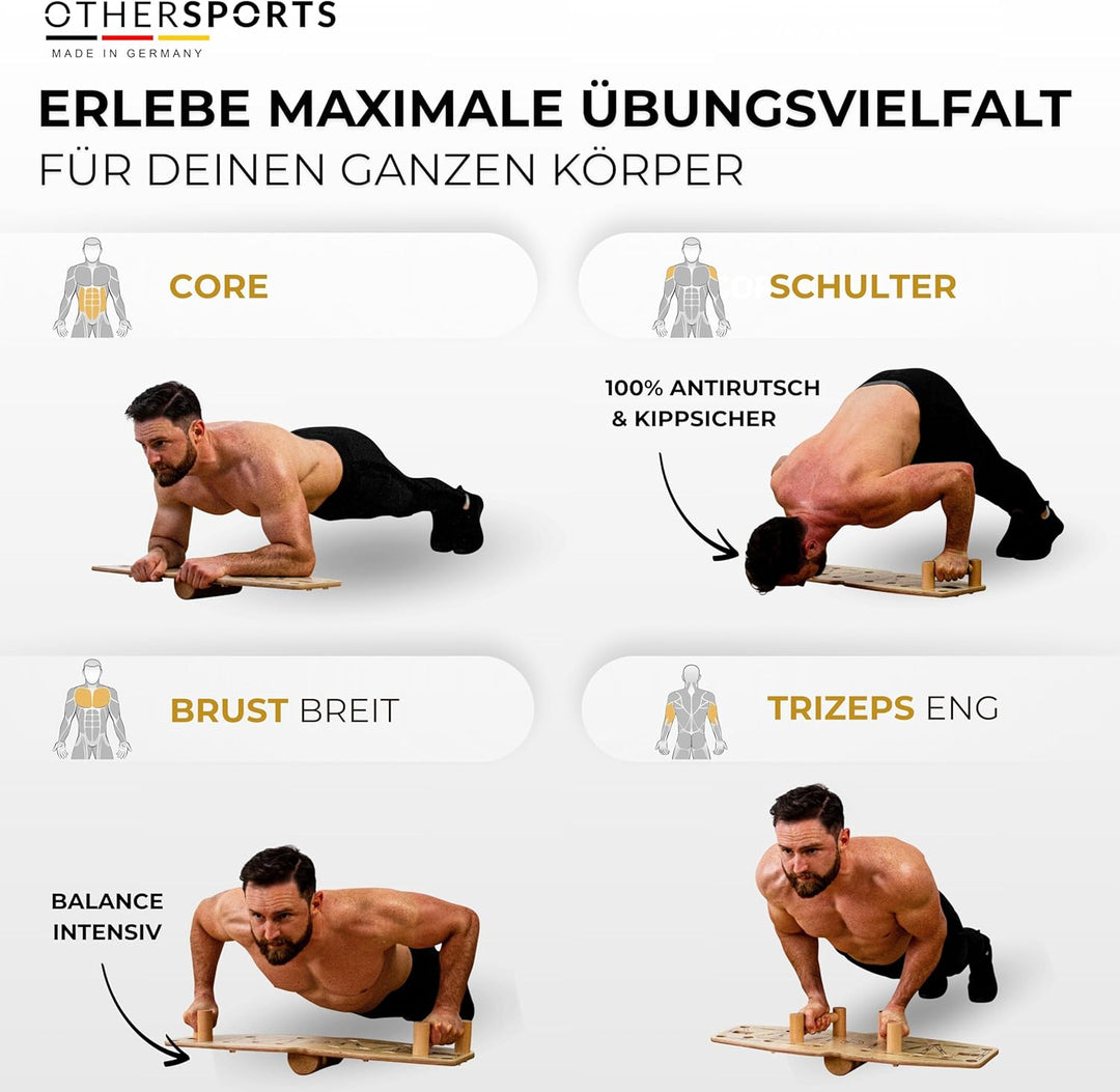 Liegestütze Brett aus Echtholz mit Fitness Bändern – Push up Board Fitnesstraining für gezielten Kra