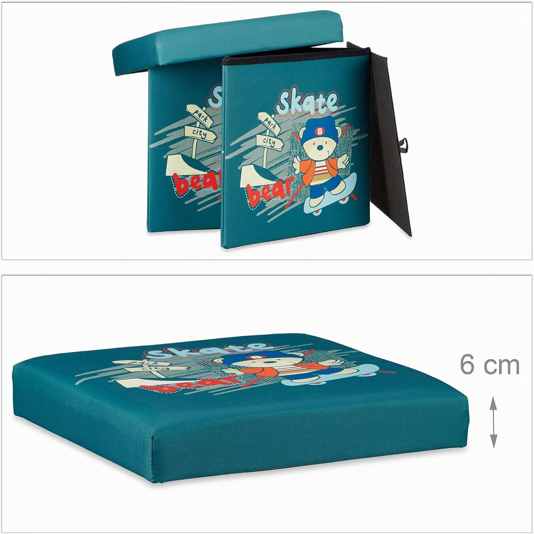 Relaxdays Sitzhocker für Kinder, faltbar, mit Stauraum, Aufbewahrungsbox mit Deckel, HxBxT 38 x 38 x