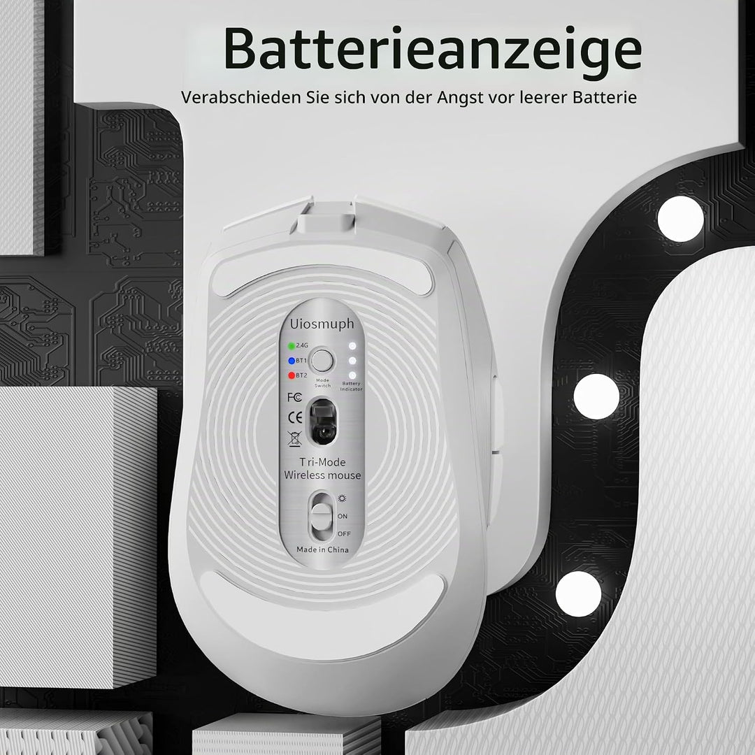 Uiosmuph G19 Bluetooth Maus, LED Bluetooth Funkmaus (Tri-Mode: BT 5.1/5.0+2.4G), Batteriestand sicht