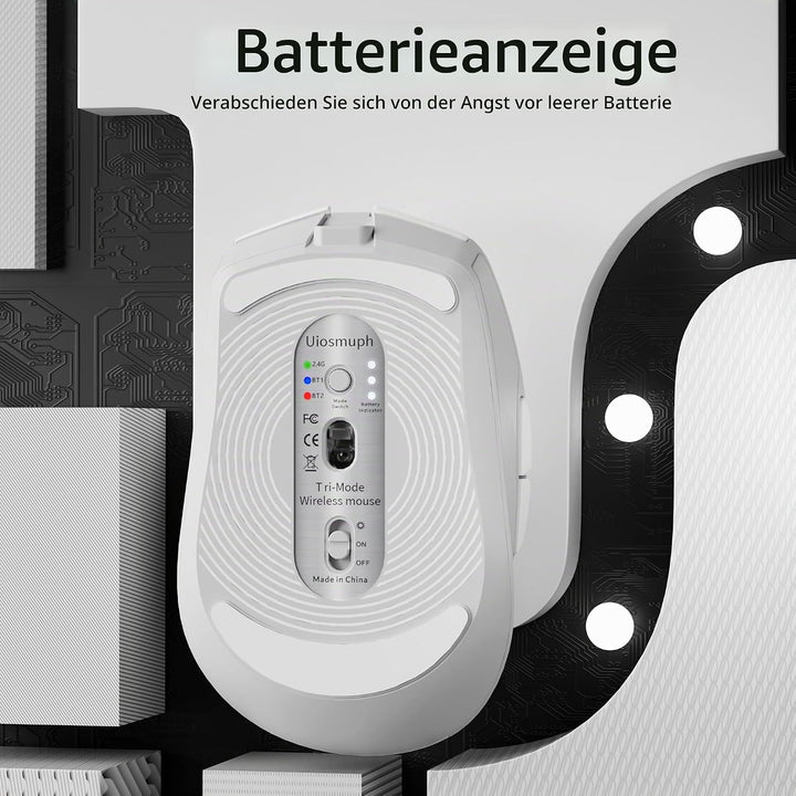 Uiosmuph G19 Bluetooth Maus, LED Bluetooth Funkmaus (Tri-Mode: BT 5.1/5.0+2.4G), Batteriestand sicht