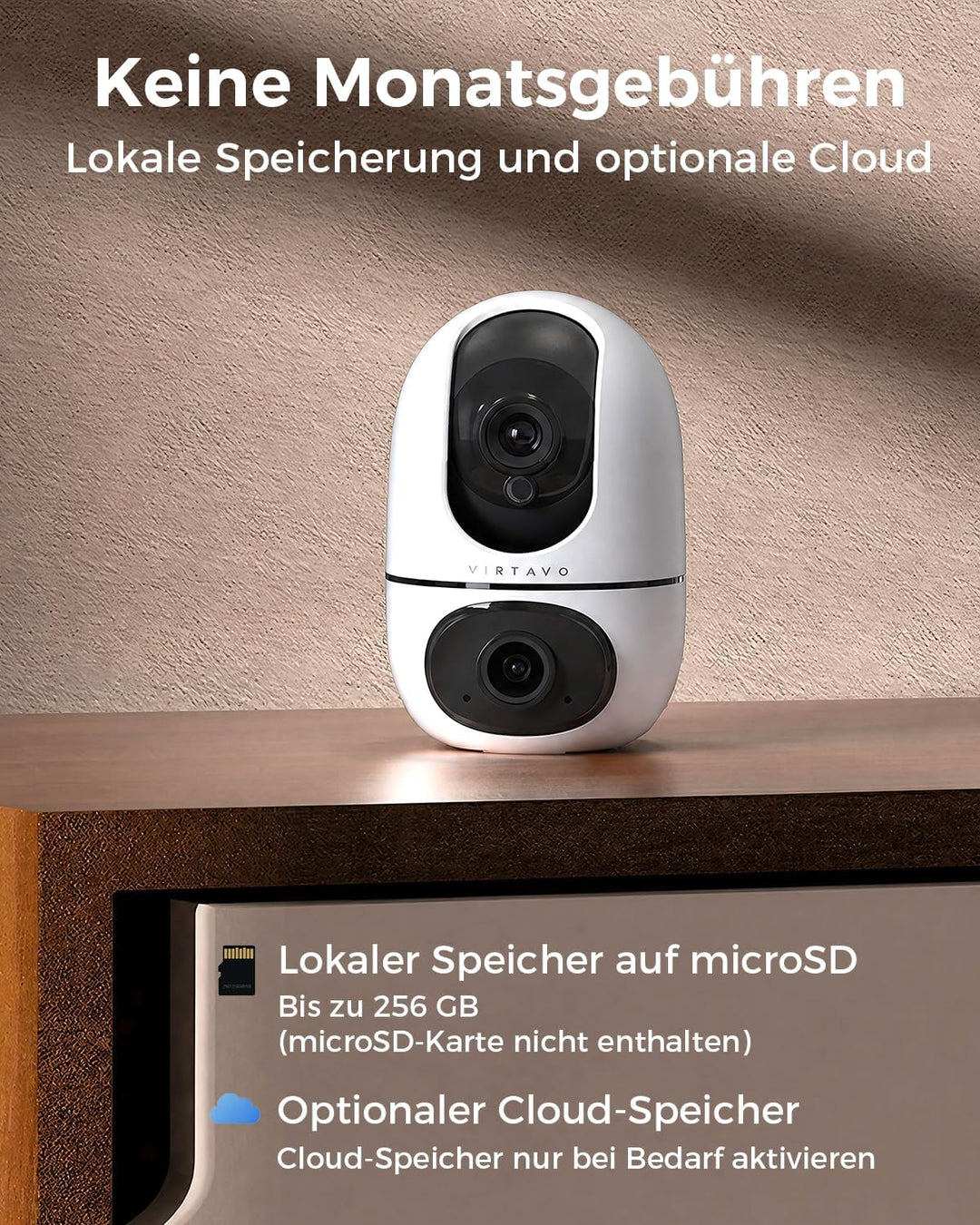 virtavo Überwachungskamera Innen 1080p Kamera Überwachung Innen 360° PTZ WLAN Kamera FHD 2-Wege-Audi