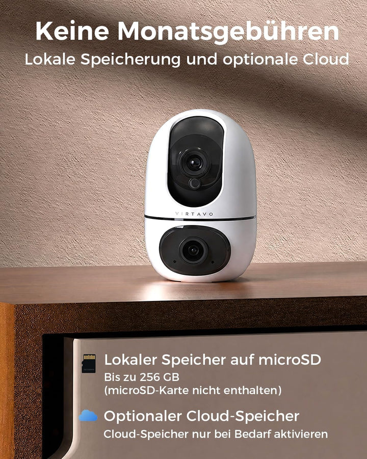virtavo Überwachungskamera Innen 1080p Kamera Überwachung Innen 360° PTZ WLAN Kamera FHD 2-Wege-Audi