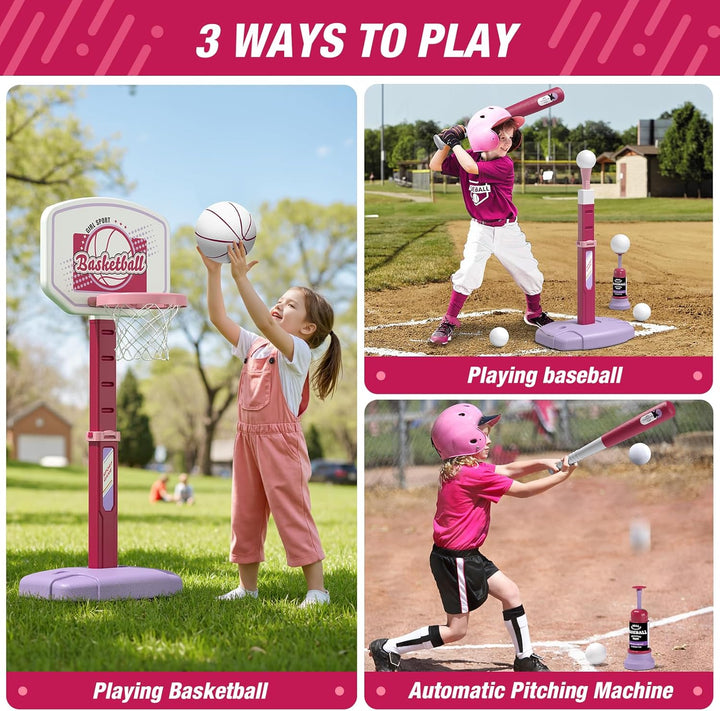 HYES 2 in 1 Basketballkörbe Kinder und T Ball Set, Basketballkorb Ständer Outdoor Indoor Höhenverste