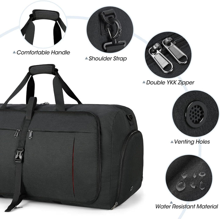 NUBILY Faltbare Reisetasche Gross 65L Sporttasche Herren Damen mit Schuhfach Leichter Reisetaschen W