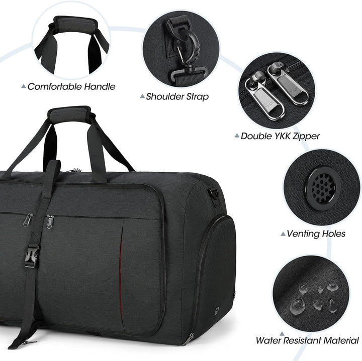 NUBILY Faltbare Reisetasche Gross 80L Sporttasche Herren Damen mit Schuhfach Leichter Reisetaschen W