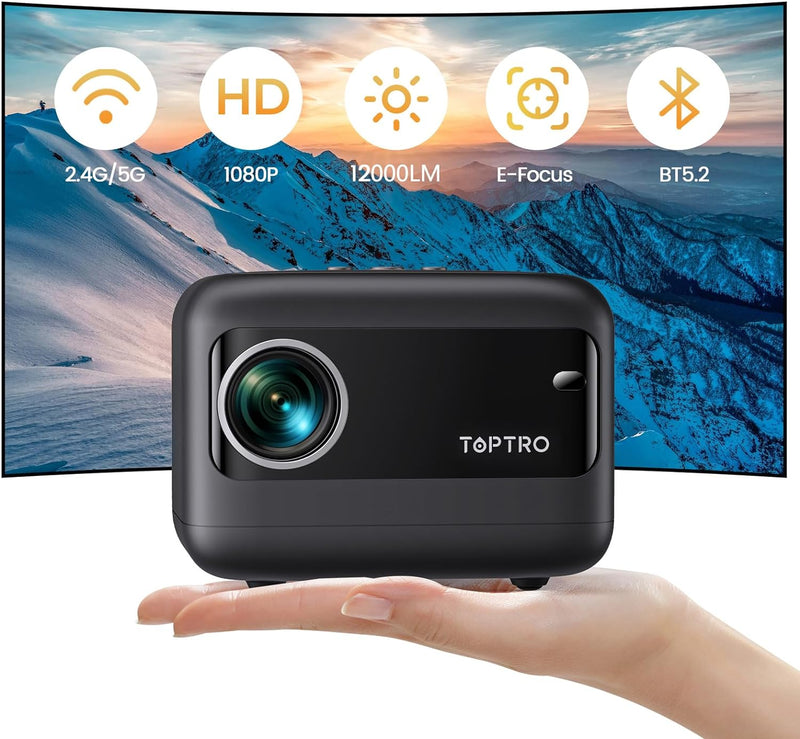 Mini Beamer【Elektrischer Fokus】 Full HD 1080P Unterstützt TOPTRO 12000 Lumen 5G WiFi Bluetooth Beame