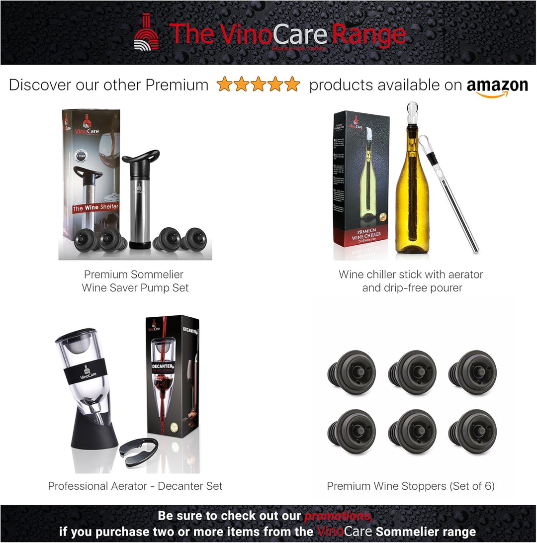 VINOCARE Weinbelüfter , Dekantierer mit Tropfenfrei Standfuss , Profi Version mit 1x Folienschneider