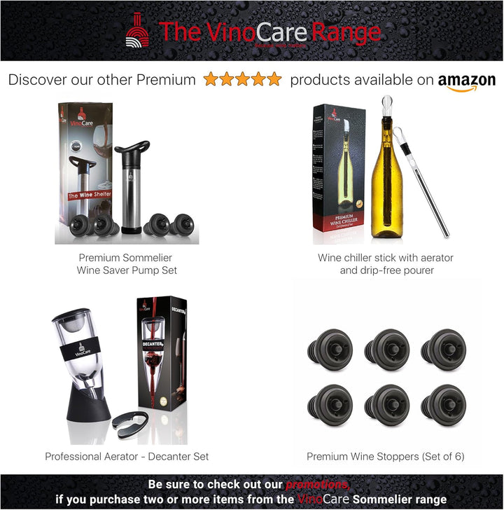 VINOCARE Weinbelüfter , Dekantierer mit Tropfenfrei Standfuss , Profi Version mit 1x Folienschneider