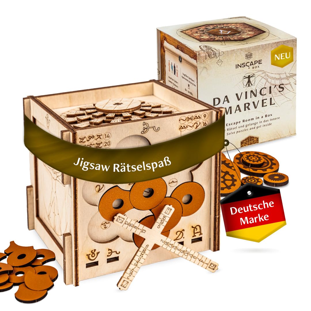 INSCAPE Da Vinci´s Marvel - Rätselbox Holz - Puzzle Box - Escape Room Spiel Erwachsene und Kinder -