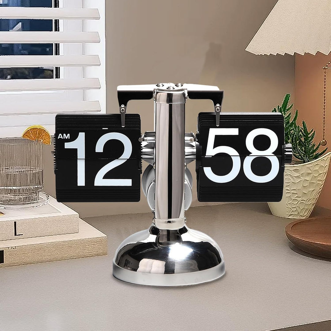 Flip-Uhr Retro,Digitale Batteriebetriebene Down Uhr mit Zahnradmechanik,Schreibtischuhr Vintage Desi