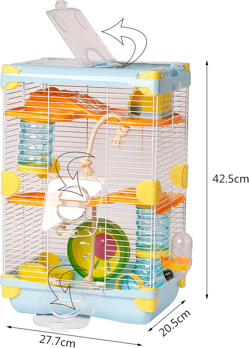Käfig für Hamster, Roborowski, Käfig für Hamster, 27.7 * 20.5 * 42.5cm, 2 Etagen, mit Rad, Tränke, B