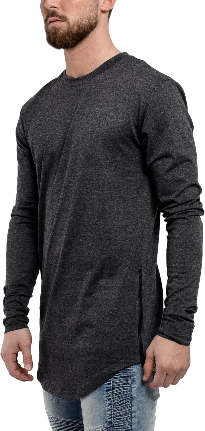 Blackskies Side Zip Langarm T-Shirt | Langes Oversize Fashion Basic Longsleeve Herren Longshirt Long