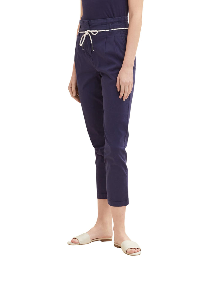 TOM TAILOR Damen Paperbag Chino Hose mit Gürtel 38W / 28L 11331 - Atlantic Ocean Blue, 38W / 28L 113