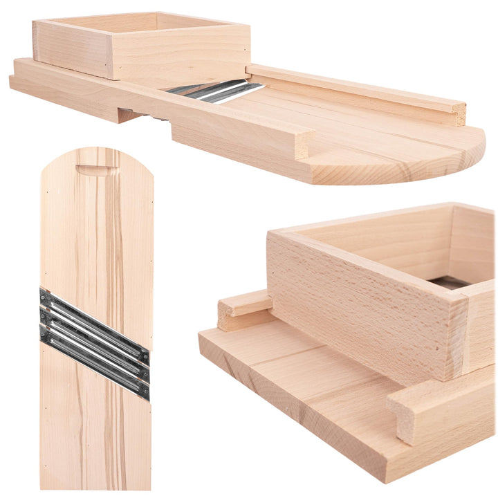 KADAX Gemüsehobel aus Holz, Krauthobel mit 3 scharfen Edelstahlklingen, Gurkenhobel, traditioneller