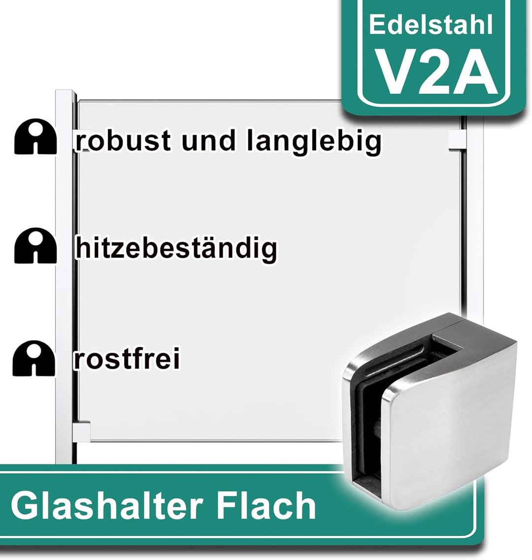 PRIOstahl Glashalter 4 Stück Glasklemme Klemmhalter Glashalter mit Sicherungsplatte + Sicherungsstif