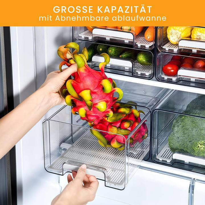 Kühlschrank-Organizer Schublade (1 Stück) – Stapelbarer, transparenter Fridge Organizer & Küchen-Org
