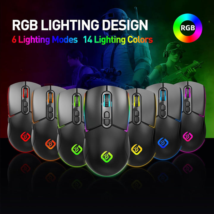 Kabellose Gaming Maus, Dual Mode 2.4GHz/Bluetooth 5.1 Maus Gaming, RGB LED Hintergrundbeleuchtung, E