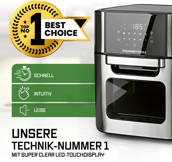 GOURMETmaxx Digitale XXL Heissluftfritteuse 12 Liter | Frittieren ohne Fett, Zubehör ist spülmaschin