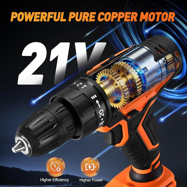 Akkuschrauber Akku Bohrschrauber Akkubohrer Akku Bohrmaschine 20V, 40 Nm, 18+1 Drehmomentstufen, 60-