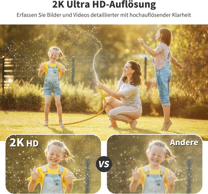 SEHMUA 2K Überwachungskamera Aussen Akku, 360° WLAN Aussenkamera mit Solar, 12 LEDs（500-Lumen） Outdo