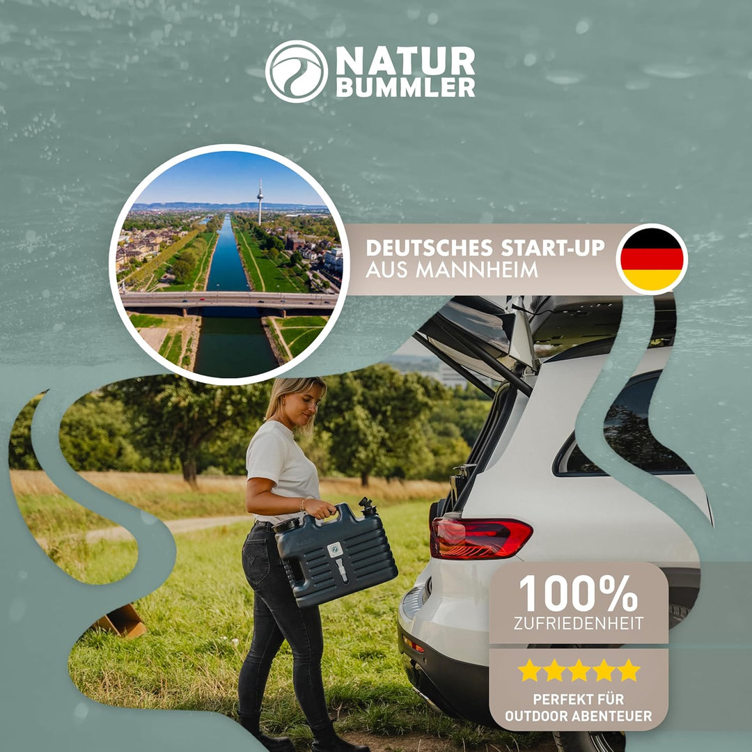 NATURBUMMLER Wasserkanister Camping [Aqua Jug Pro+] – Leichter 18L Trinkwasserkanister mit Hahn, Dru