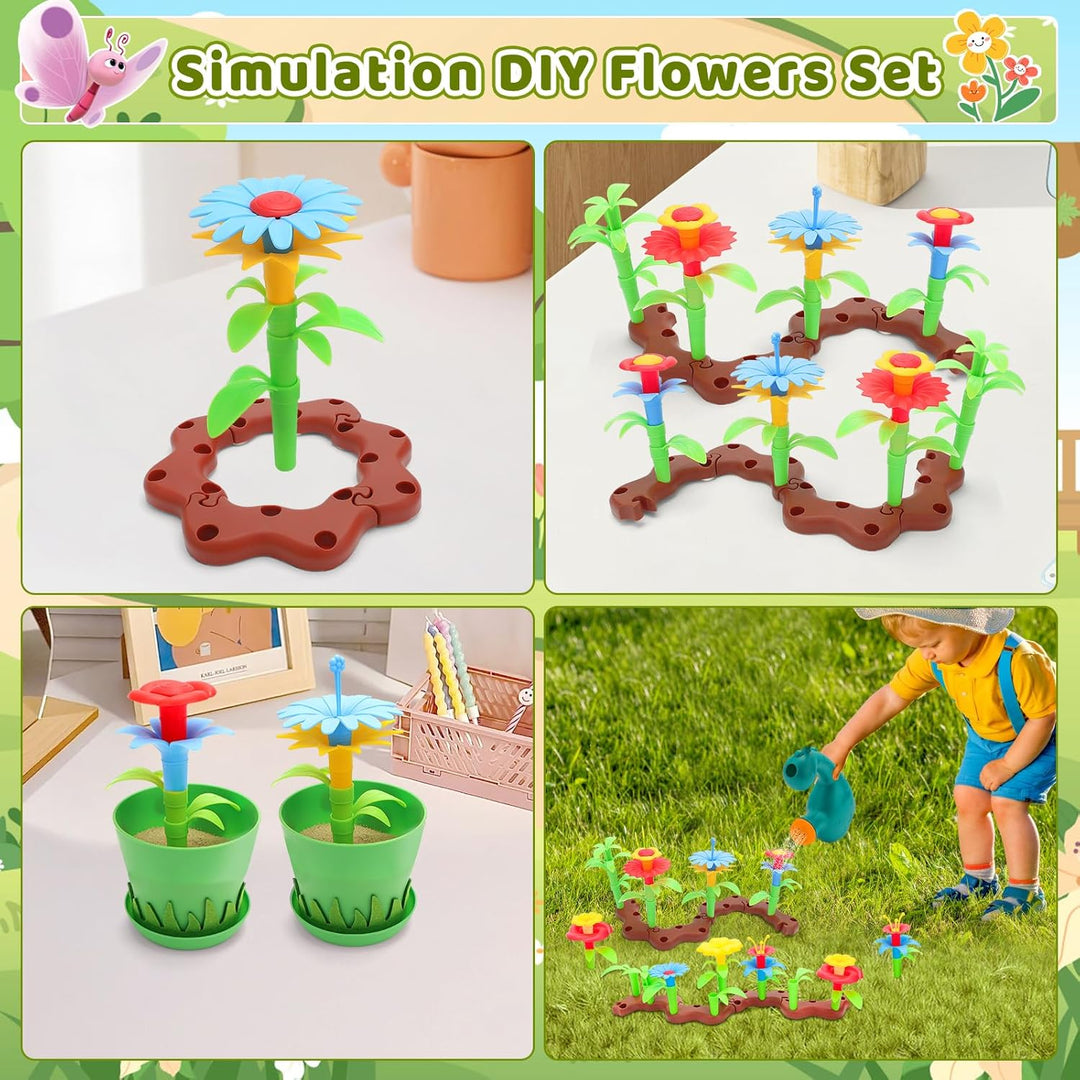 deAO Gartenset Kinder, Gartengeräte Spielzeug mit Schubkarre, Schaufel, Rechen, Blumentöpfe, Handsch