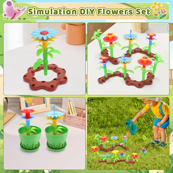 deAO Gartenset Kinder, Gartengeräte Spielzeug mit Schubkarre, Schaufel, Rechen, Blumentöpfe, Handsch