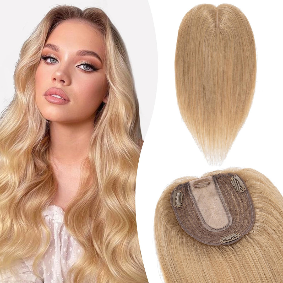 Silk-co Haarteile Echthaar, 10x12cm Haartopper Clip in Extensions Echthaar Topper Haarverlängerung,