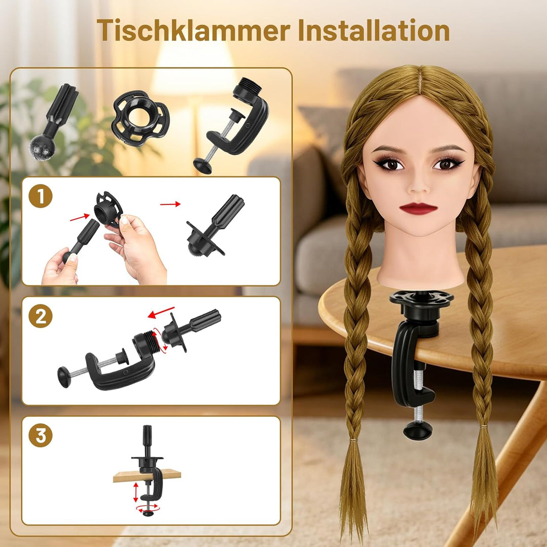 TwoWin Friseurkopf mit Haaren, 26 Zoll (66 cm) 80% Echthaar Mannequin Kopf, Make-up Übungskopf, Trai