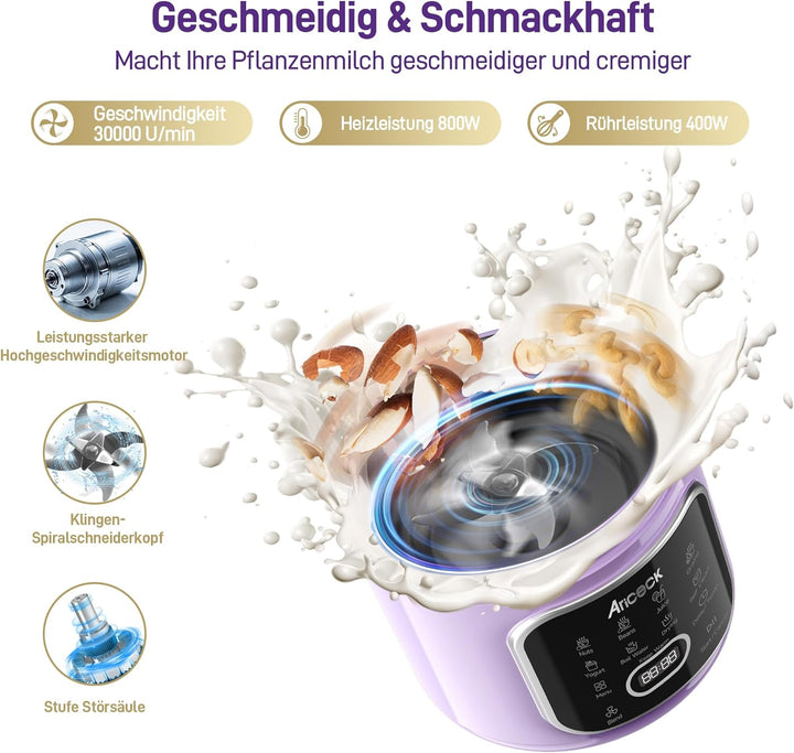 N4 Professioneller Nussmilchbereiter mit Selbstreinigungsfunktion – Ideal für Mandelmilch, Sojamilch