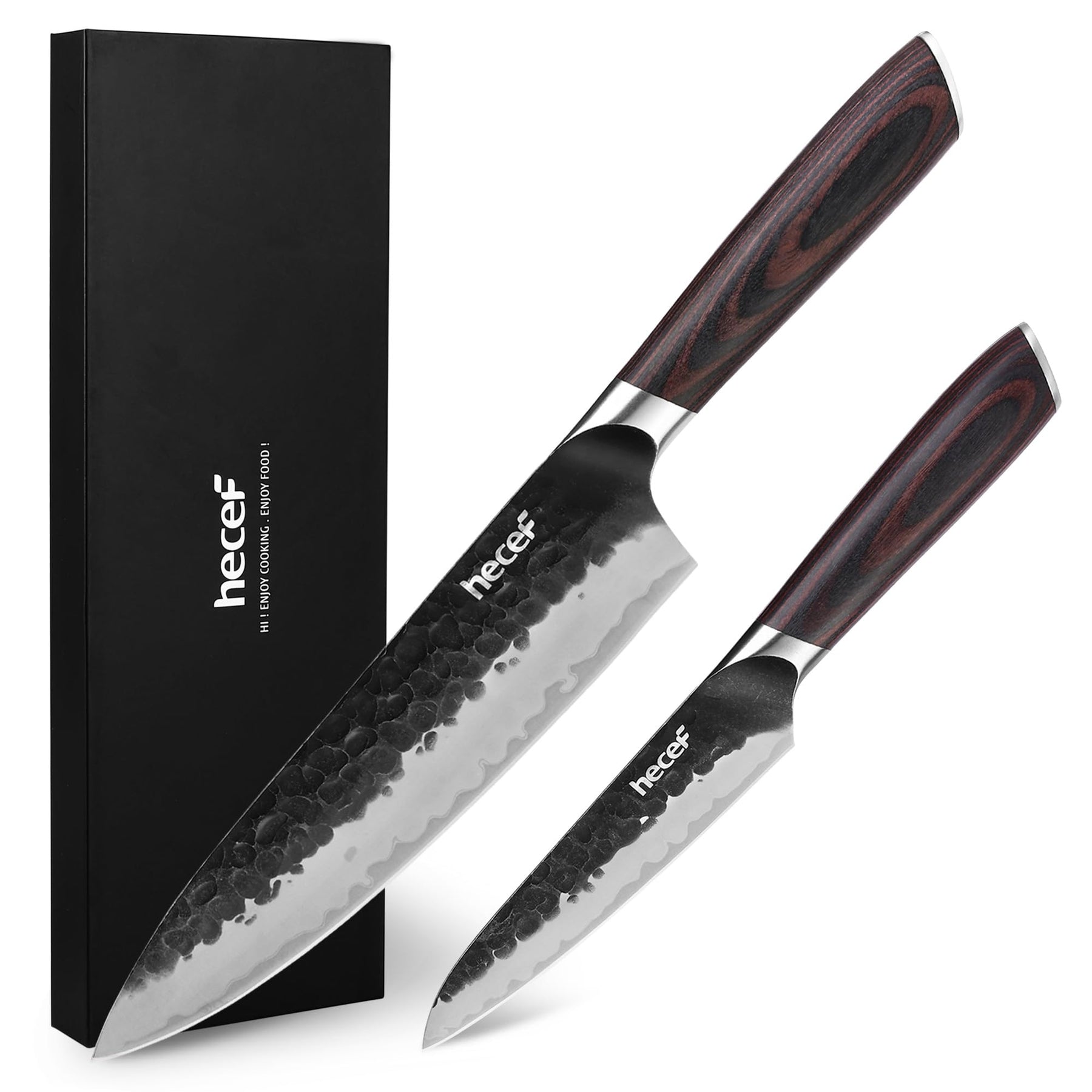 hecef Küchenmesser Set 2‑tlg., 20 cm Kochmesser & 12,7 cm Allzweckmesser, 3‑lagiger Hochkohlenstoff‑