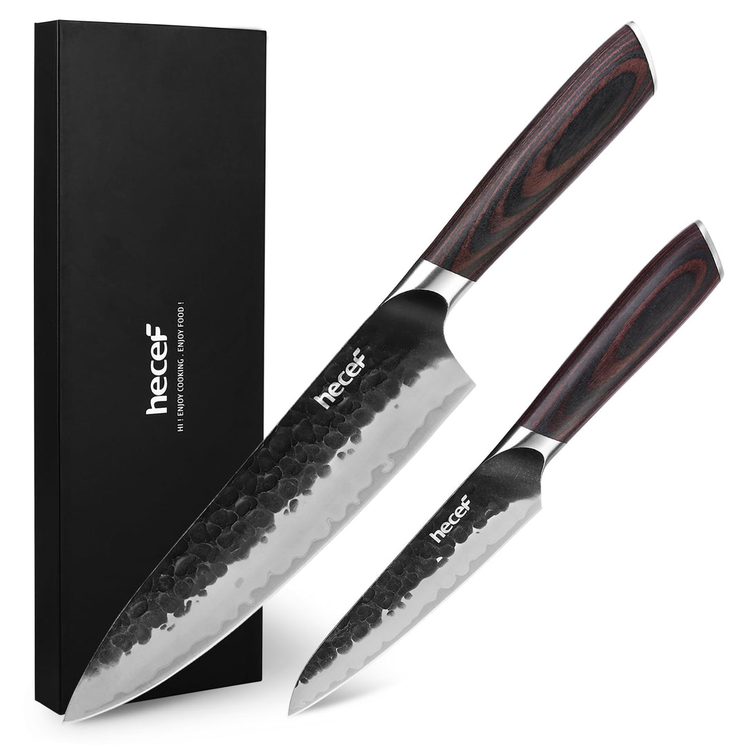 hecef Küchenmesser Set 2‑tlg., 20 cm Kochmesser & 12,7 cm Allzweckmesser, 3‑lagiger Hochkohlenstoff‑