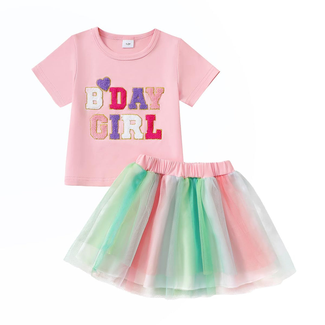 Kleinkind Baby Mädchen Geburtstag Outfit Birthday Girl Buchstabenstickerei T-Shirt Tutu Tüllrock Set