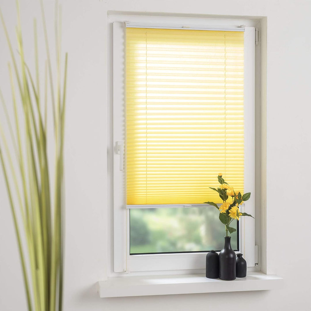 Liedeco® Plissee verspannt mit Klemmträger / 75 x 150 cm Lemon Yellow (gelb) (Breite x Höhe) / licht