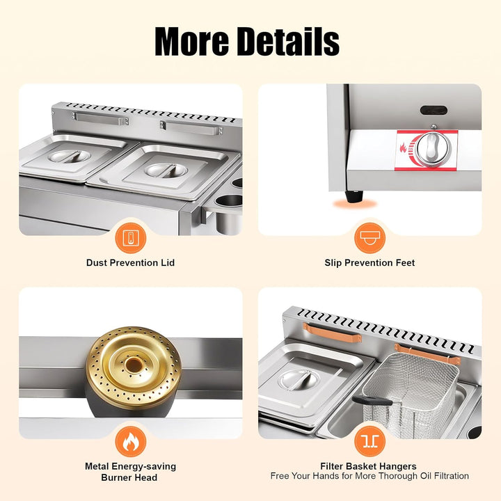 Professionelle Doppelfriteuse Gas 2x6L für Gastro | Friteuse mit Fett und Öl, Deep Fryer für Pommes