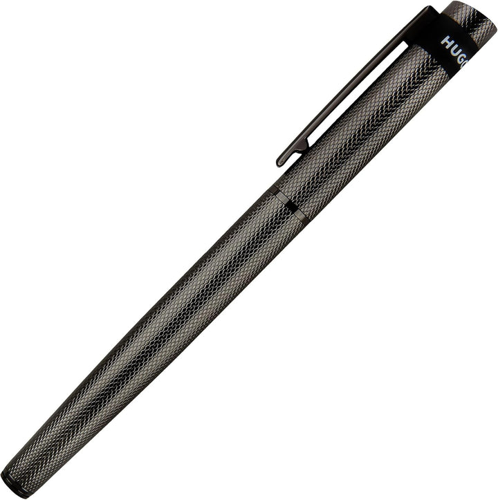 Hugo Boss Loop Diamond Füllfederhalter aus Messing in der Farbe Gun, Länge: 14,7cm, Federstärke: M,