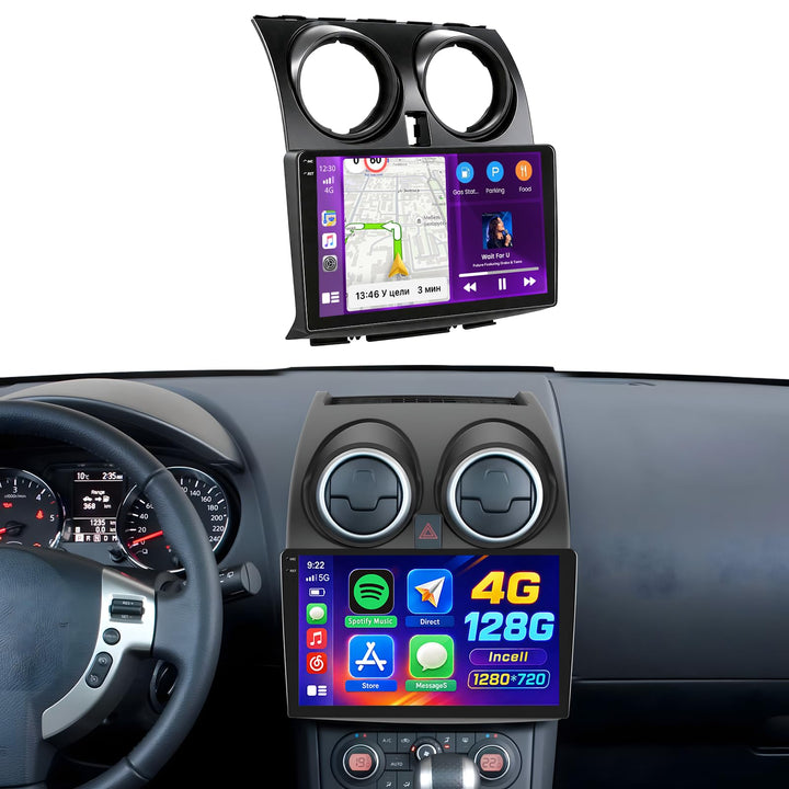 Hikity 4+128G Android 15 Autoradio für Nissan Qashqai J10 (2006-2016), 9" Bildschrim Radio mit Wirel