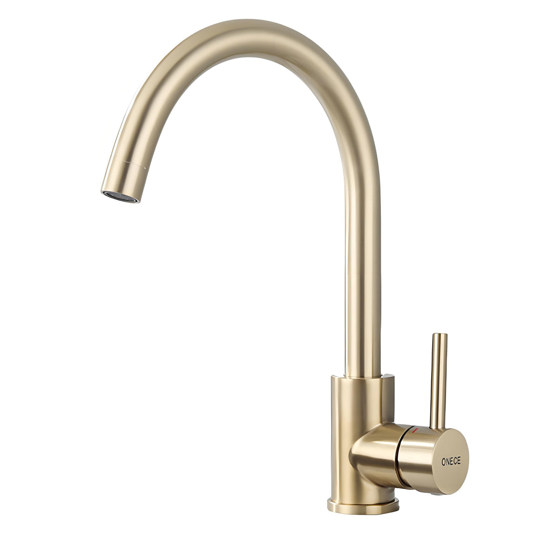 ONECE Gold matt Küchenarmatur mit 360° drehbar Auslauf, Hochdruck Wasserhahn Küche Spültischarmatur