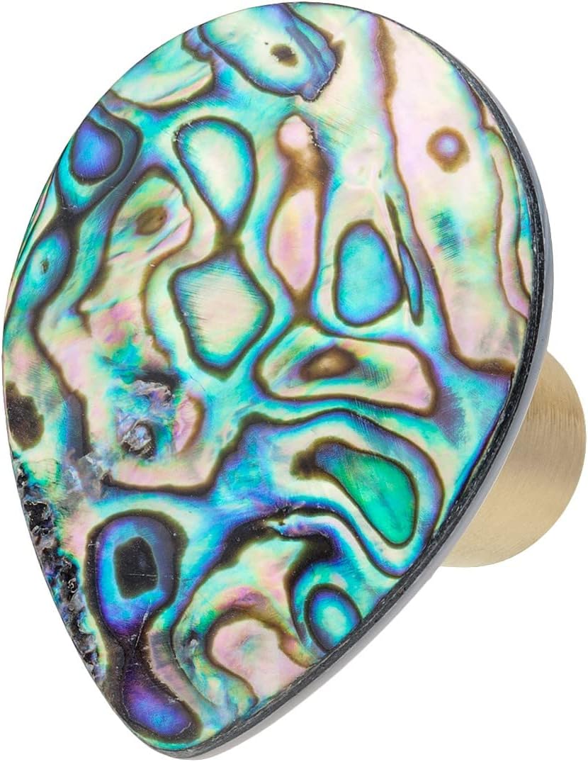 mookaitedecor Satz von 4 Rechteckig Form Abalone Shell Cabinet Knobs mit Schrauben, dekorative Stein