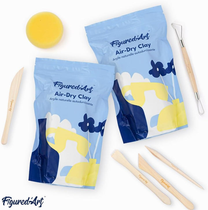 Figured'Art Töpferset für Anfänger für zu Hause mit Ton, Premium & lufttrocknend, 2 kg ohne Brennen.
