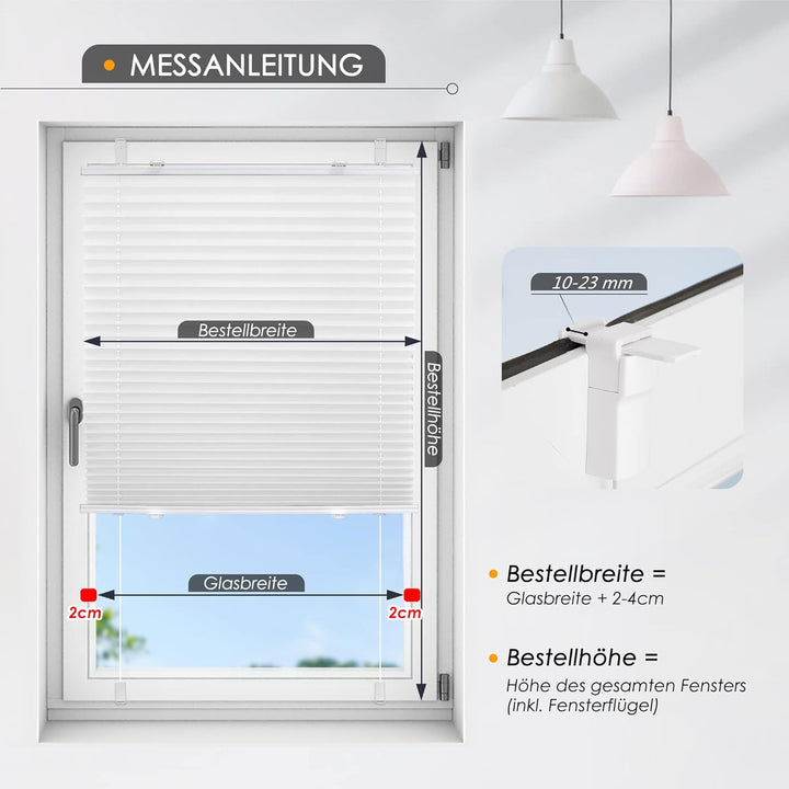 Magiea Plissee ohne Bohren verdunkelung,Thermo Plisseerollo Klemmfix,Weiss 35x80cm(BxH),Verdunklungs