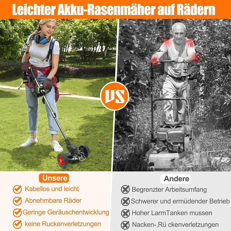 Rasentrimmer Mit Akku 21V Leichter Freischneider 33~47in Rasentrimmer Teleskop-stiel,2pcs 4.0Ah Akku